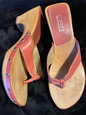 CRB Canyon River Blues-Made in Brazil 🇧🇷 Women Pink Leather Studded Wood Sandals